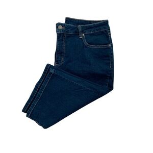 KIM ROGERS Women’s Blue Jean Denim Bermuda Shorts Zipper Fly Dark Wash SIZE 14